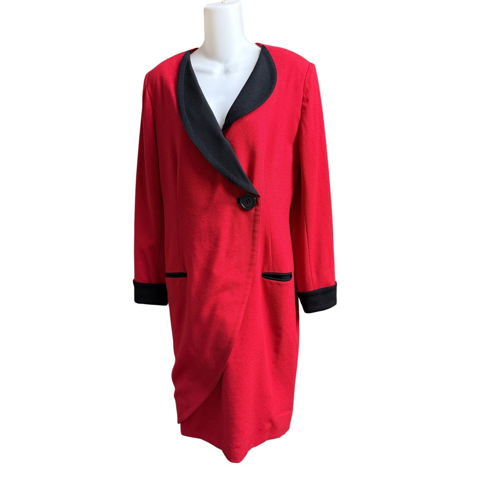 Ann Lawrence Blazer Dress Sz 12 Red Vintage Wool Neiman Marcus 80s Luxury Tuxedo